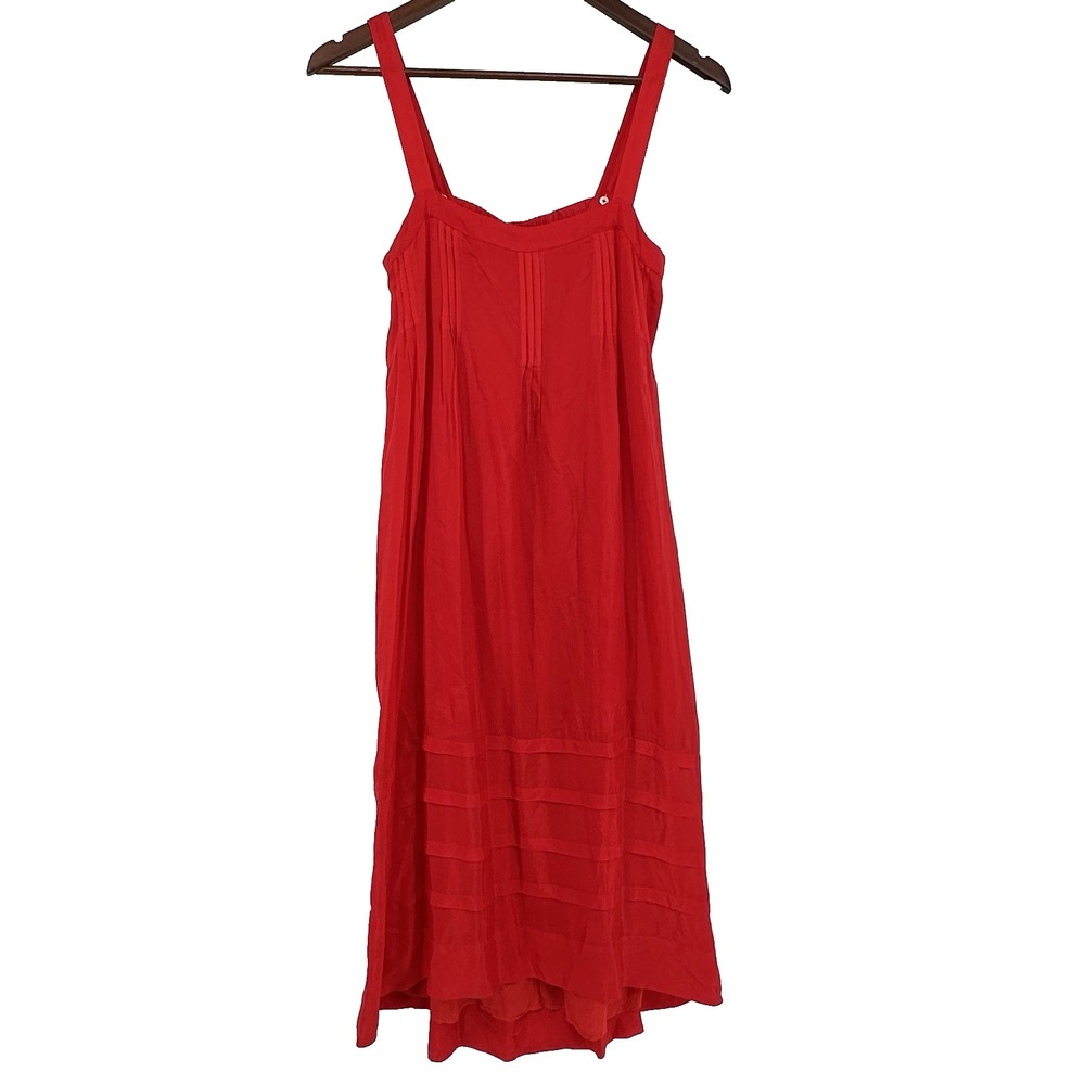 J. Crew Womens S Pintuck High Low Midi Dress Drapey Organza Red